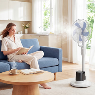 Ventilador Nebulizador, 90W, Ventilador con Agua, Oscilación de 70°, 3 Velocidades, 5 Aspas, Depósito de Agua de 3,5L, 5 Ruedas, para Hogar, Oficina, Dormitorio, Blanco