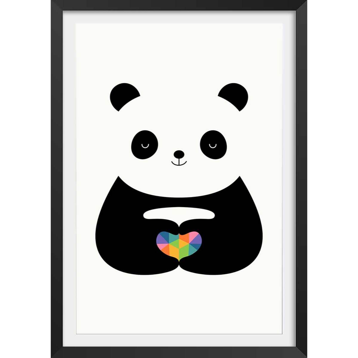 Affiche  love panda Affiche + cadre en bois - Noir