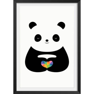 Affiche  love panda Affiche + cadre en bois - Noir