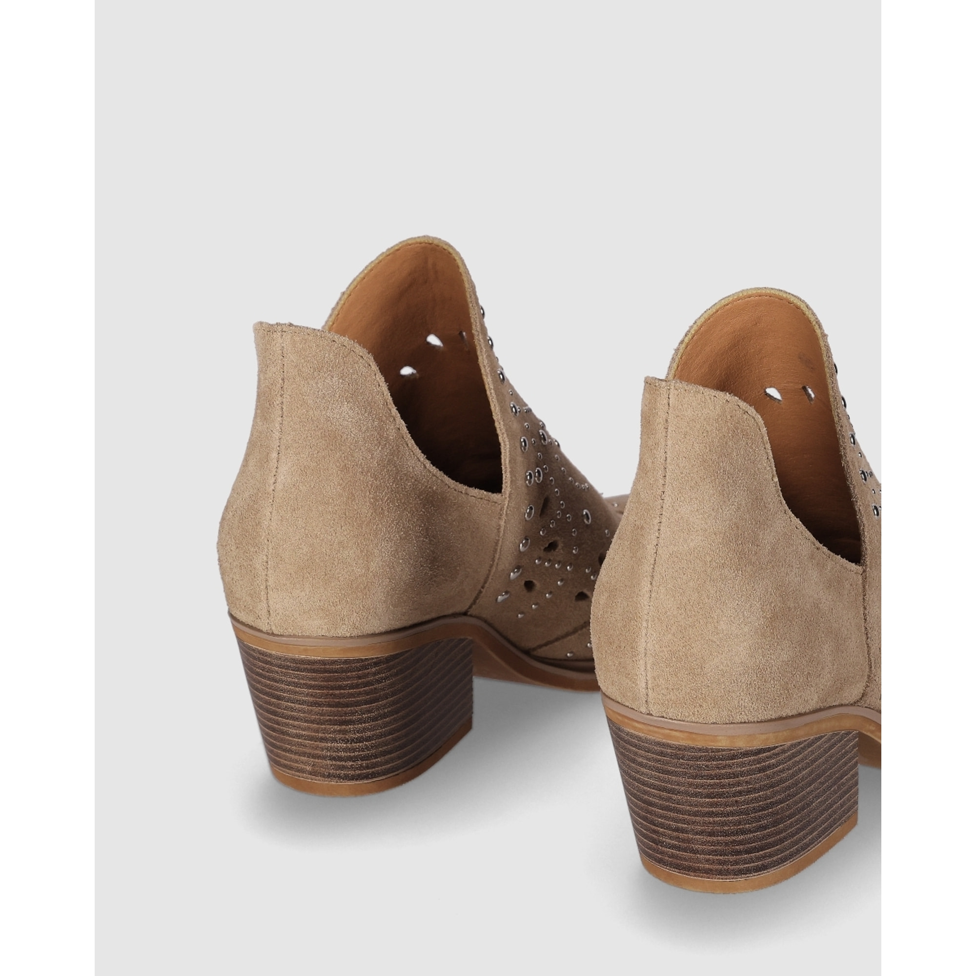Botines de Serraje - Piedra - Tacón: 6 cm