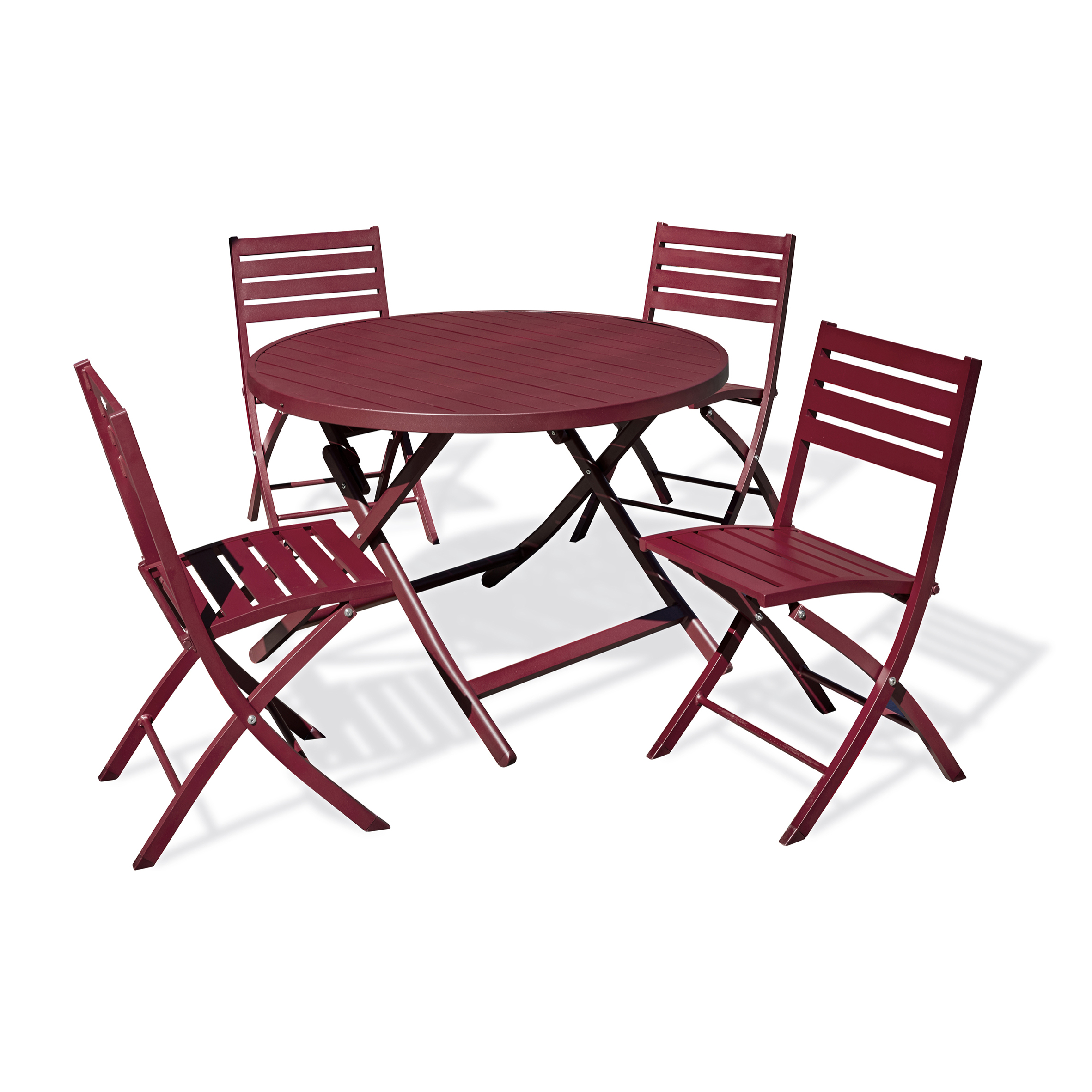 MARIUS - Ensemble repas de jardin 4 places en aluminium rouge carmin