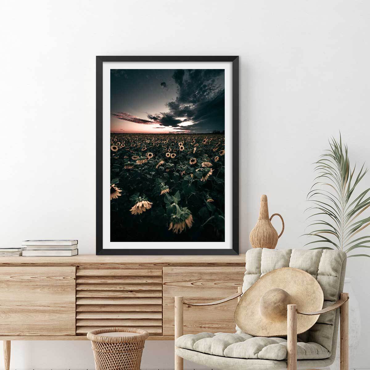 Affiche fleurs wake up sunflowers! Affiche sous cadre noir