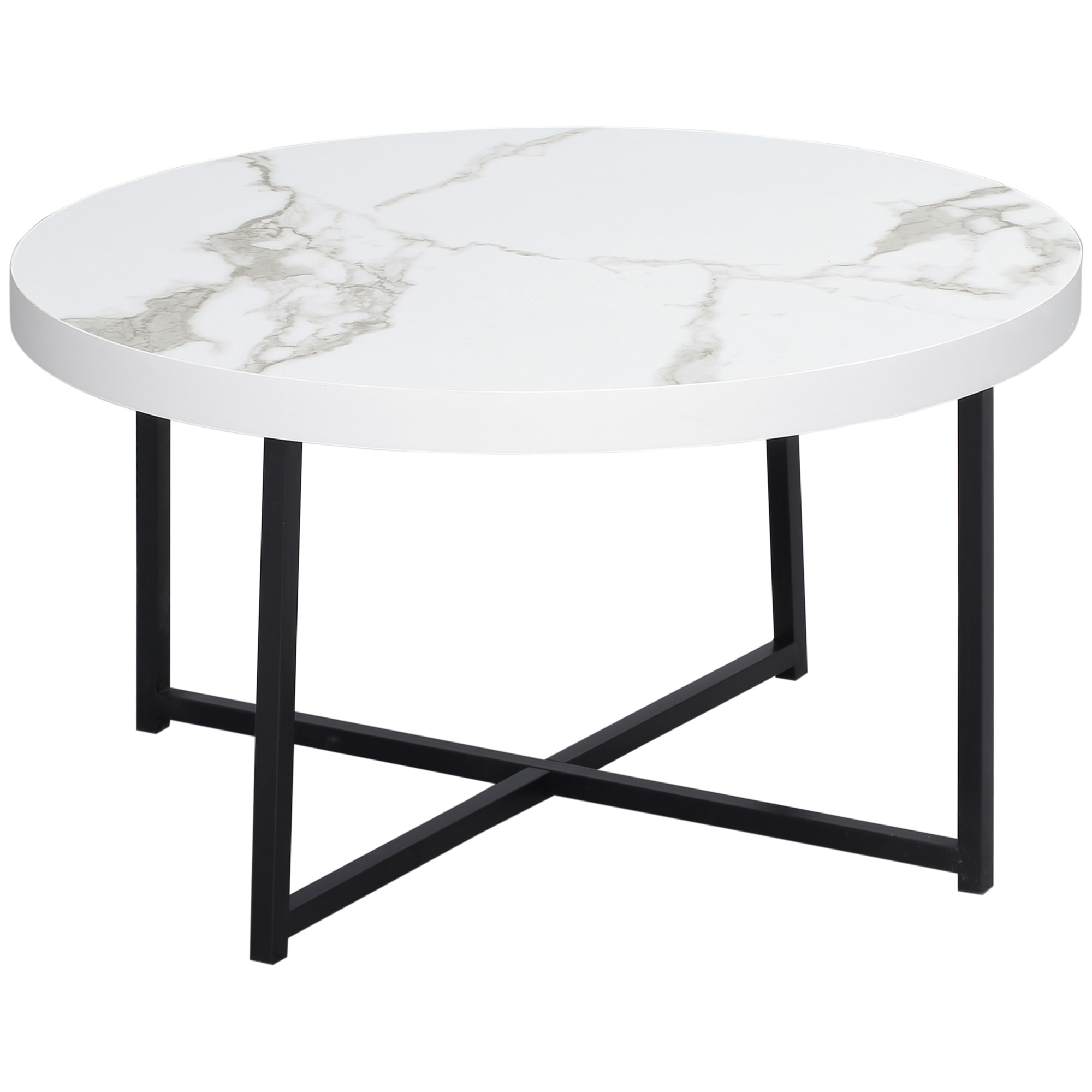 Mesa de Centro con Encimera Símil Mármol Marco de Metal para Oficina 80x80x45 cm