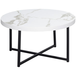 Mesa de Centro con Encimera Símil Mármol Marco de Metal para Oficina 80x80x45 cm