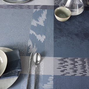Nappe pur coton motif jacquard bleu gris Mille matieres orage