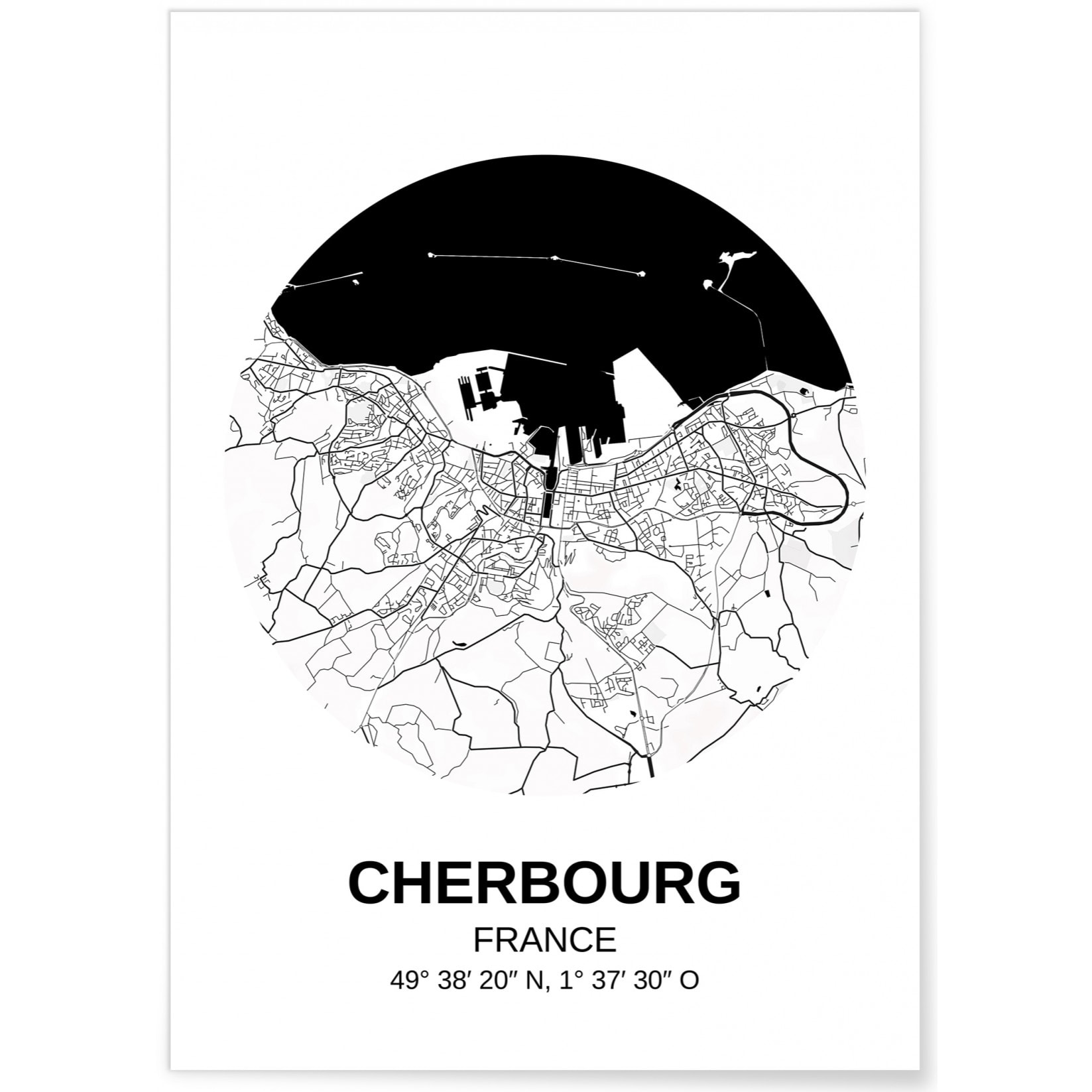 Affiche Carte Cherbourg