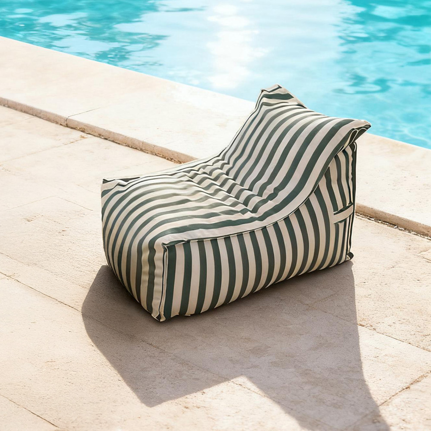 BOLOGNE Pouf d’extérieur rayé vert en tissu déperlant - 100x65x65 cm