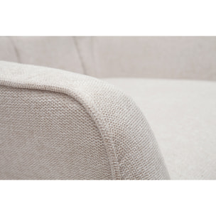 Fauteuil scandinave en tissu effet velours texturé beige et bois clair AVERY