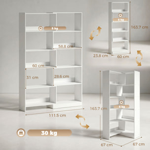 Estantería Expandible 5 Niveles, Librería para Libros Giratoria 350°, Ancho Ajustable, Convertible en en L, Recta o Compacta para Salón, Dormitorio, Estudio 111,5x23,8x163,7 cm Blanco