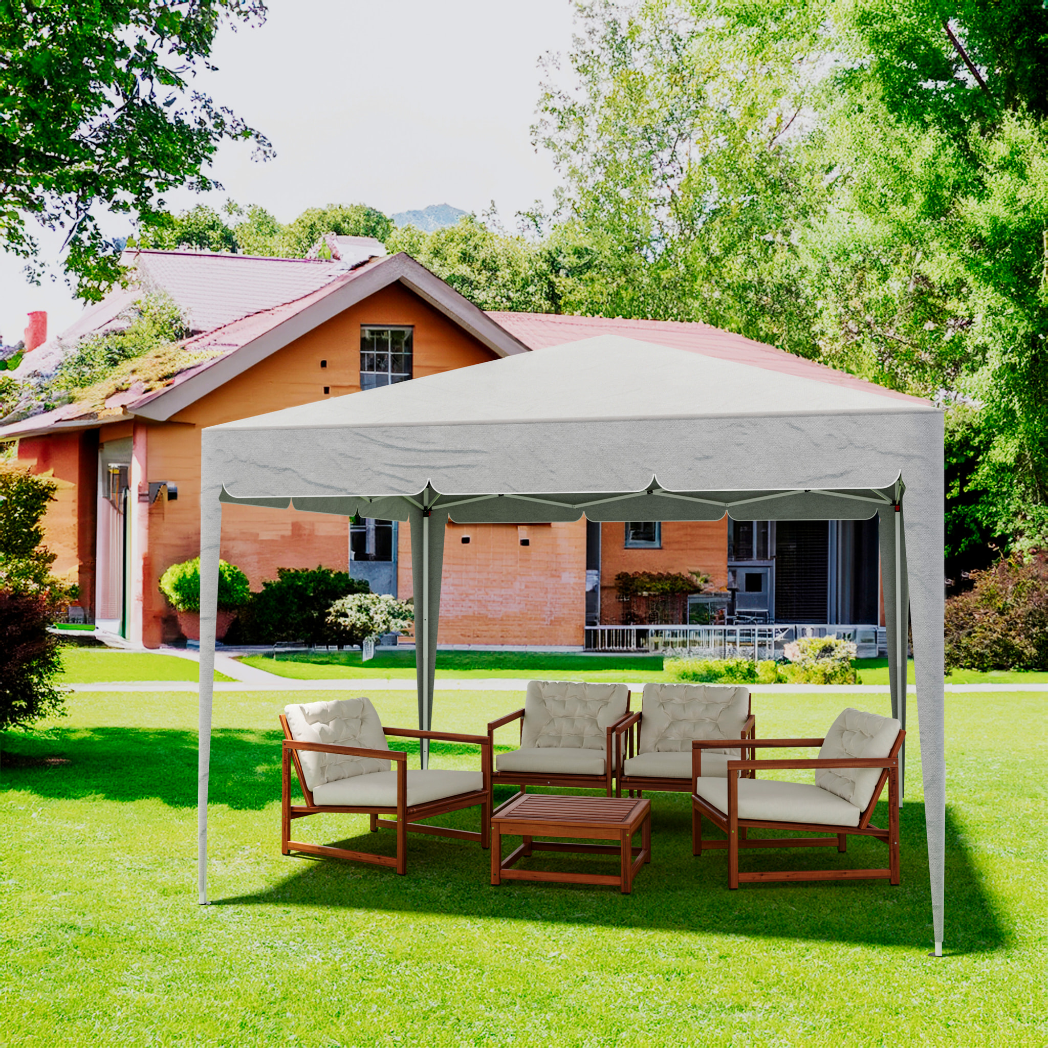 Gazebo Pieghevole Idrorepellente 3 x 3 M Da Giardino 4 Sacche Per Pesi Sacca Trasporto Chiusura Fisarmonica Copertura 160 gr/m² (Grigio)