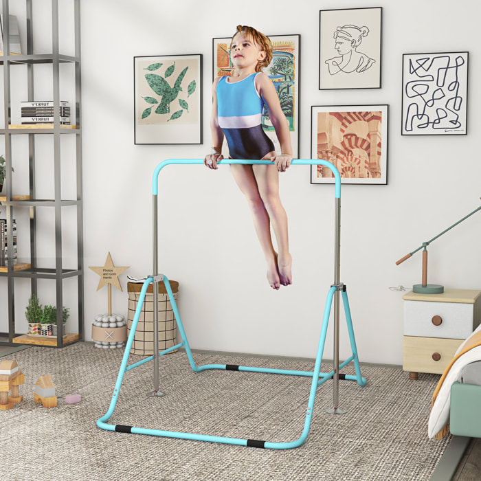 Barra de Gimnasia Artística, Barra Horizontal Plegable, Altura Ajustable, Equipo de Gimnasia para Entrenamiento en Casa, para Niños y Niñas, Azul Celeste