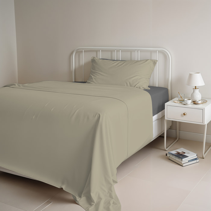 COMPLETO LETTO NATURAL COLOR, 100% COTONE - PIAZZA E MEZZA