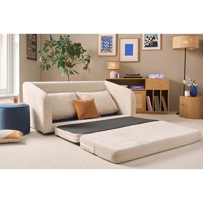 Canapé convertible 2 places en tissu effet velours texturé beige MAHAUT