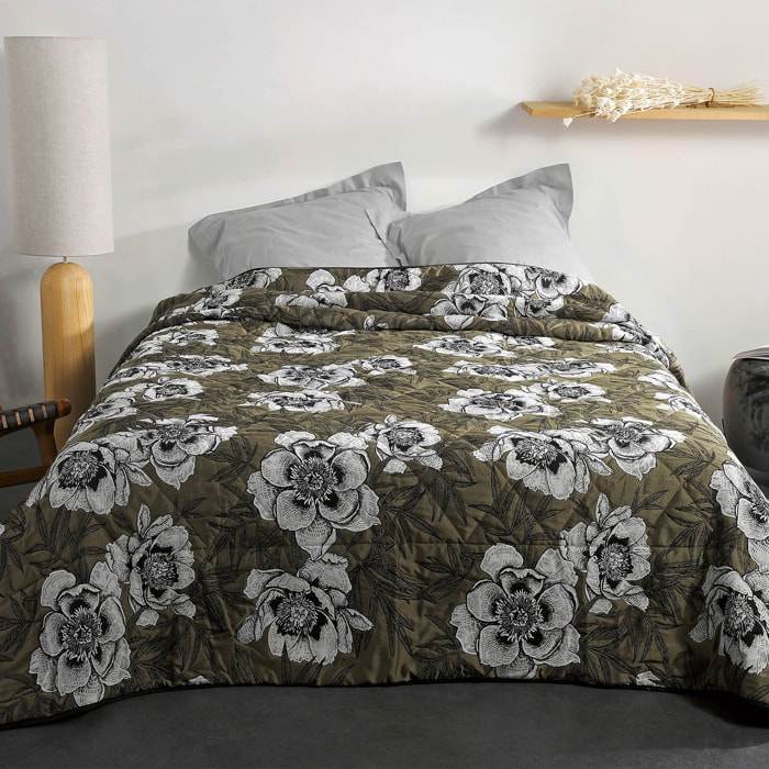 Jeté de lit aux impressions florales - Vert Olive