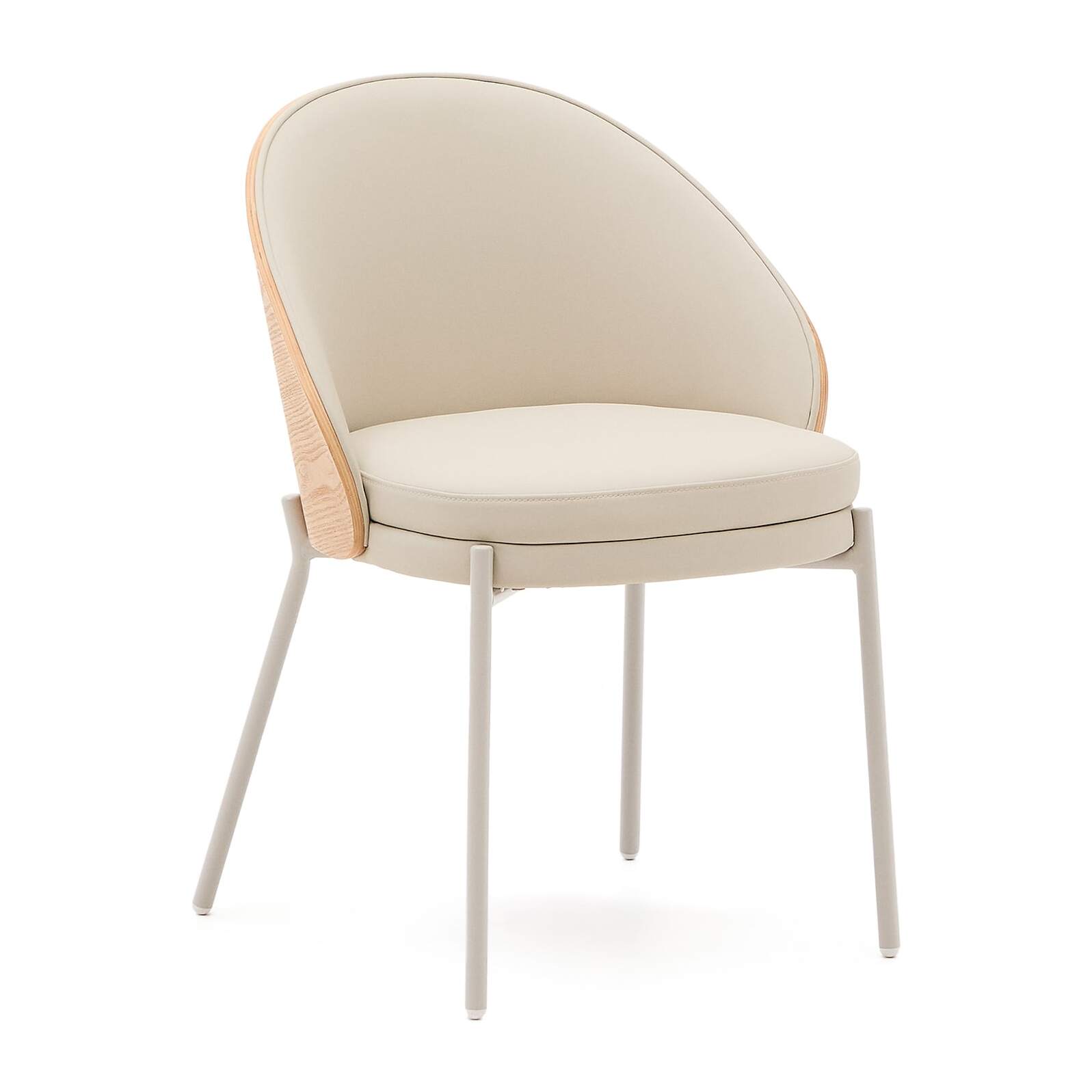 Kave Home - Sedia Eamy di pelle sintetica beige, impiallacciatura in frassino con finitura  naturale e