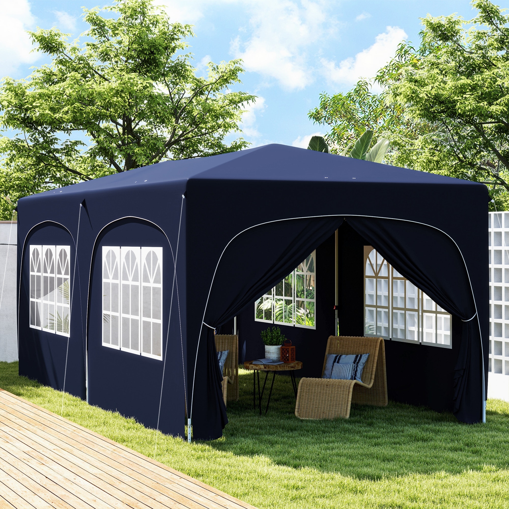 Carpa Plegable Gazebo 6x3 m Cenador Plegable con Altura Ajustable 6 Paredes Laterales Anti-UV y Bolsa de Transporte Pabellón de Jardín para Camping Fiestas
