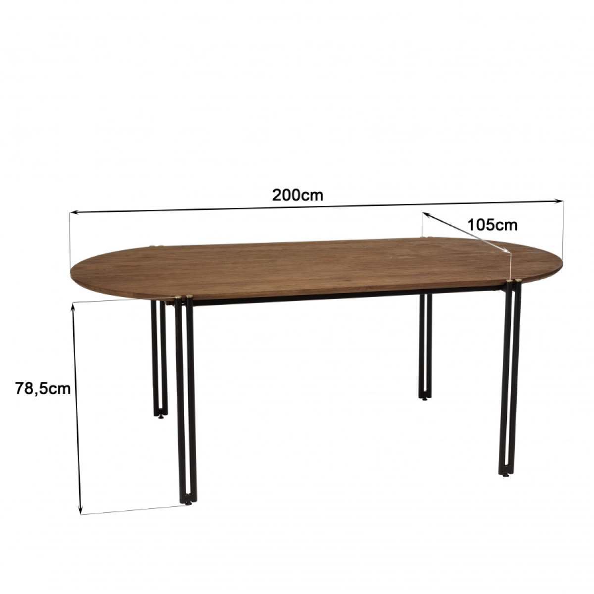 ALIDA - Table à manger ovale 200x105cm plateau bois de teck recyclé