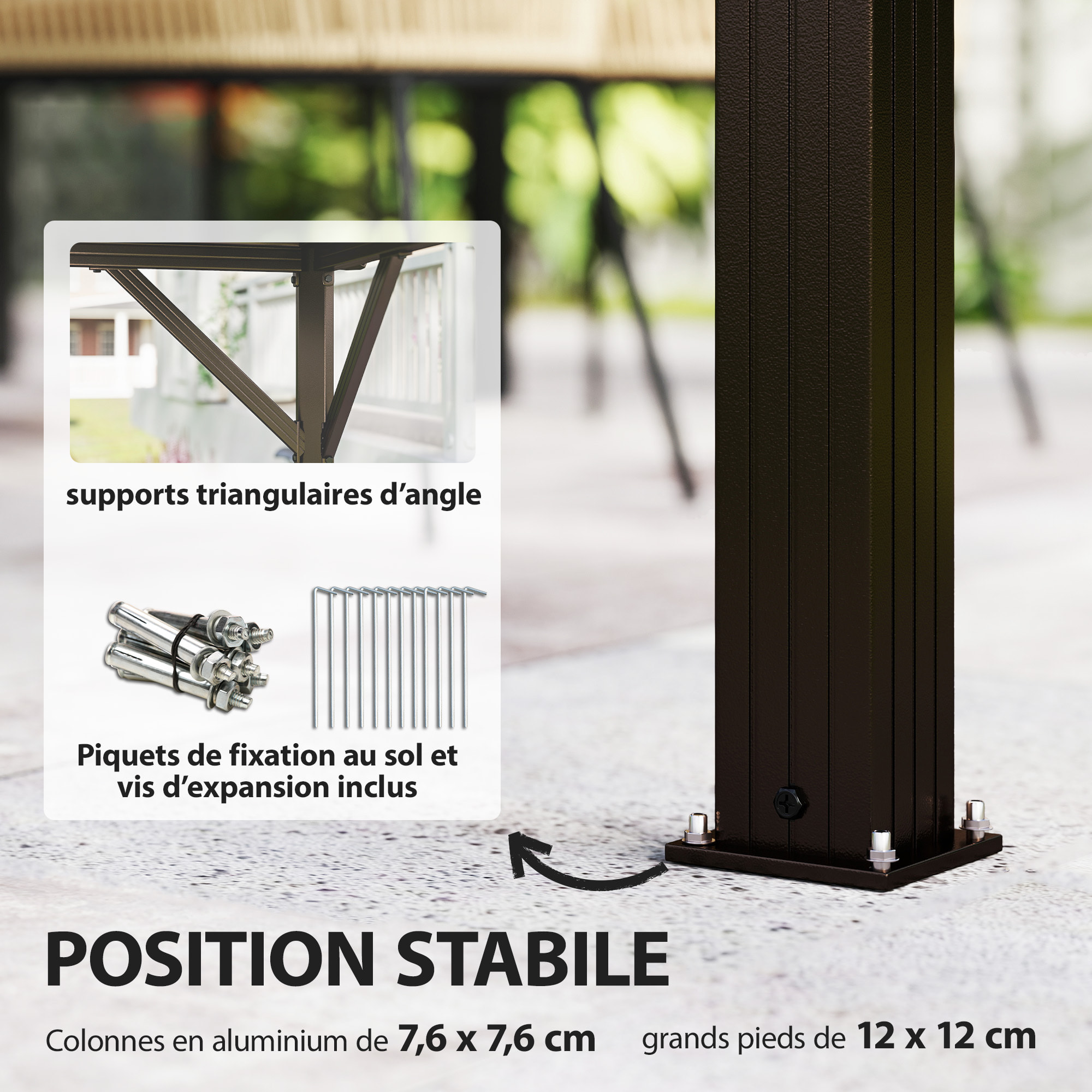 Pavillon de jardin  toit rigide - rideaux et moustiquaire - alu et acier - 3x3m - gris foncé