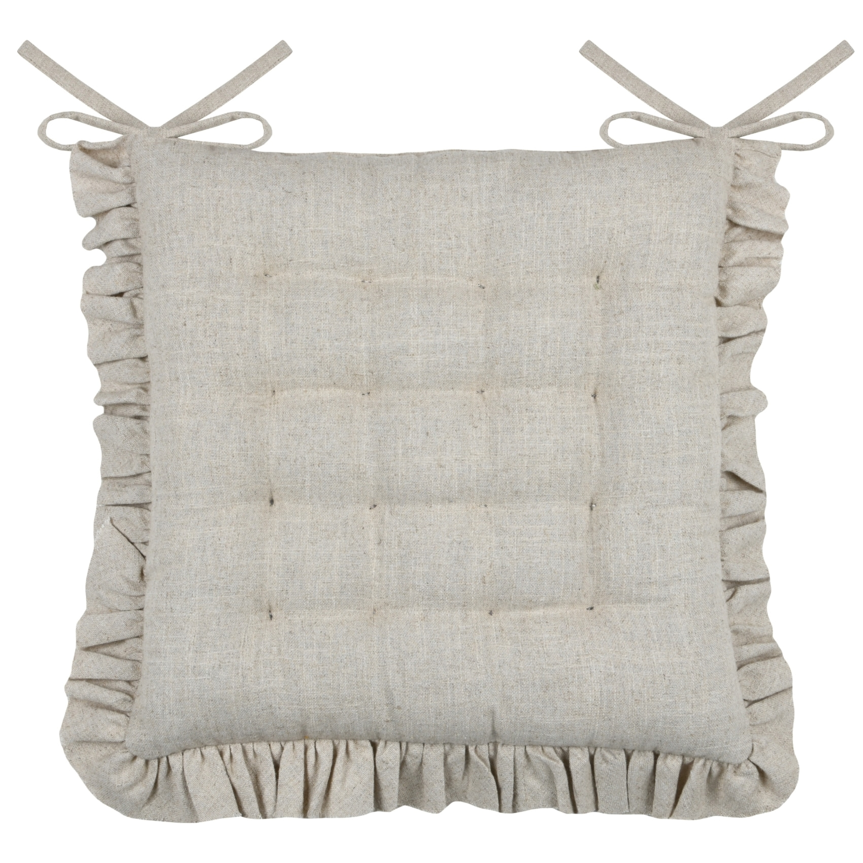 Galette de chaise à volants en coton et lin - Ficelle