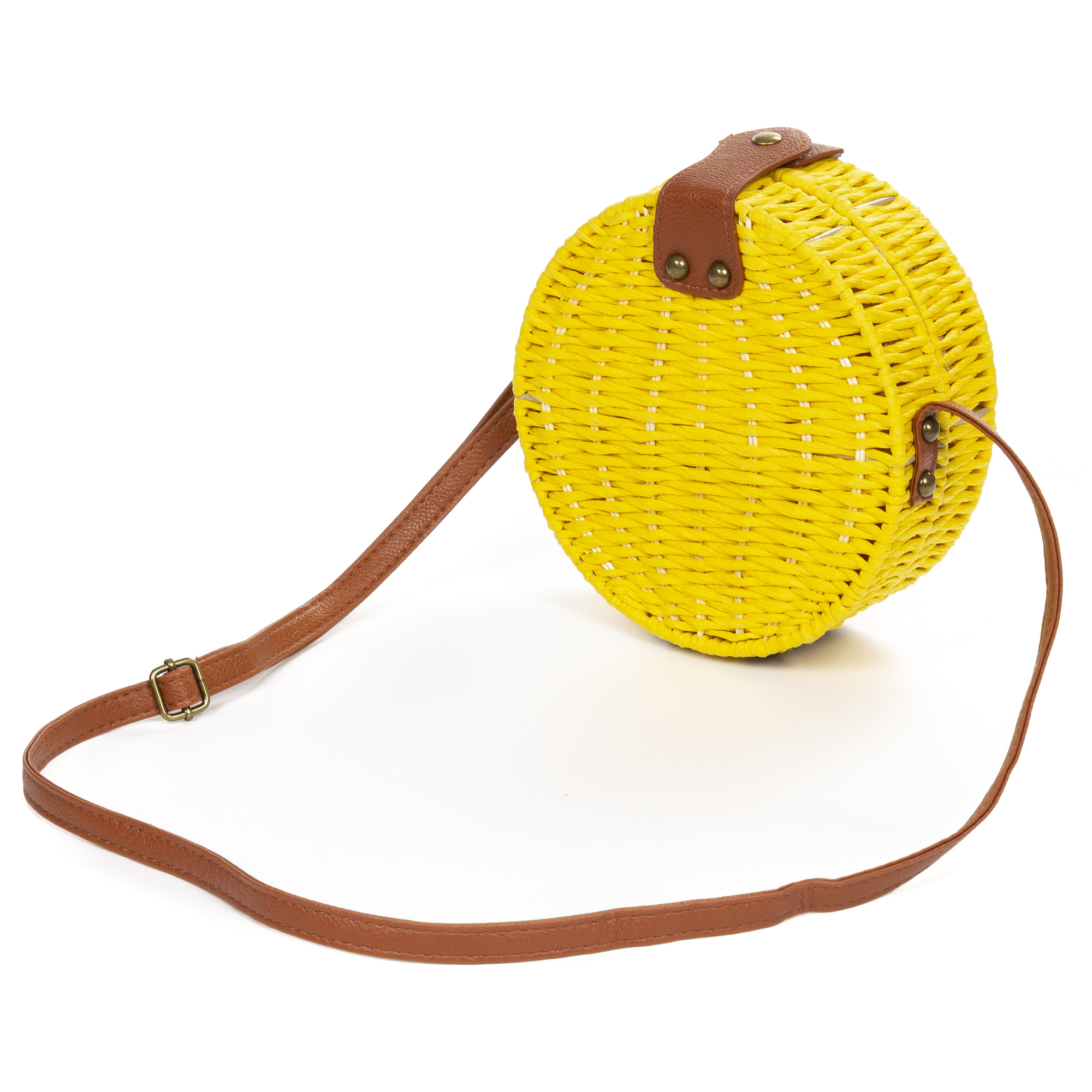 IRIA QUINTANA Borsa a tracolla da donna Cuneo. Tessuto Paglia Pelle Sintetica PU 18x4x18 Cm. Colore giallo