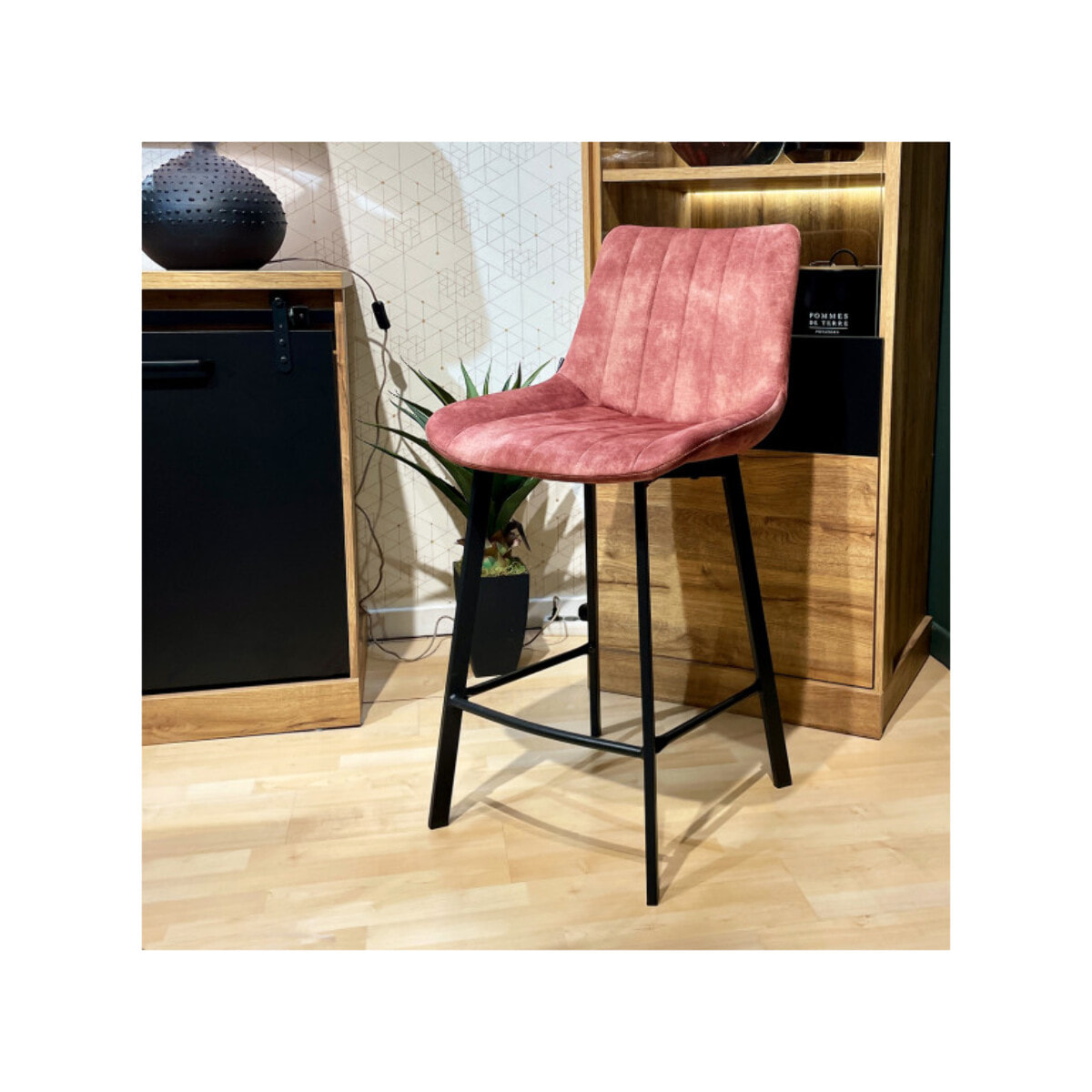 Tabouret de bar rembourré et capitonné en velours - EMMA 2