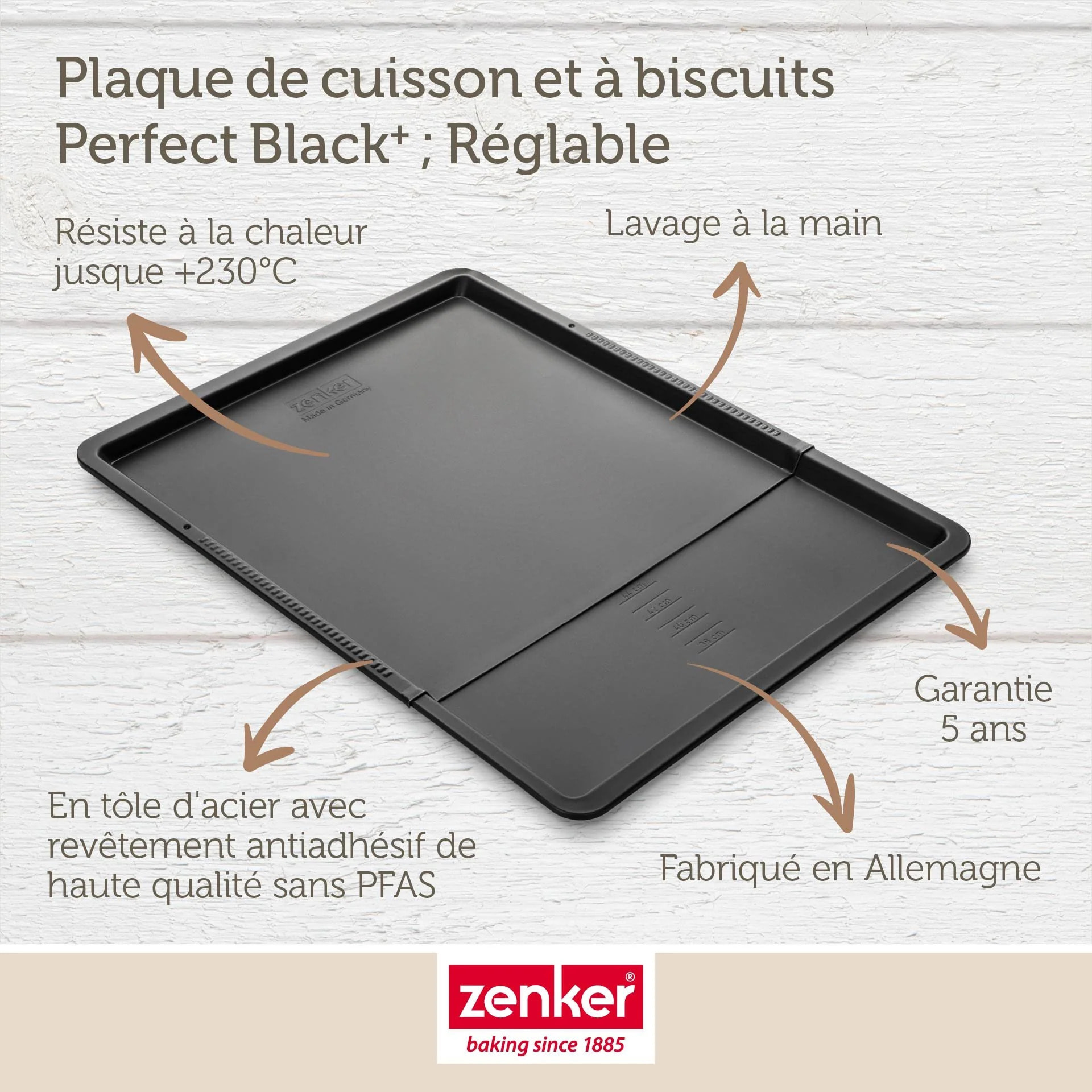 Plaque de cuisson four extensible de 37 à 52 cm Zenker Perfect Black +