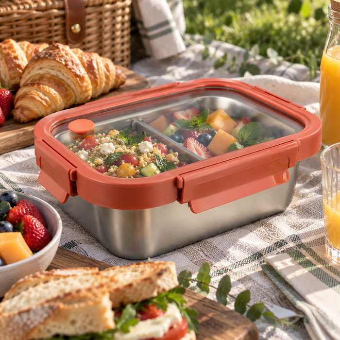 Lunch box 1.2l en acier inoxydable et terracotta