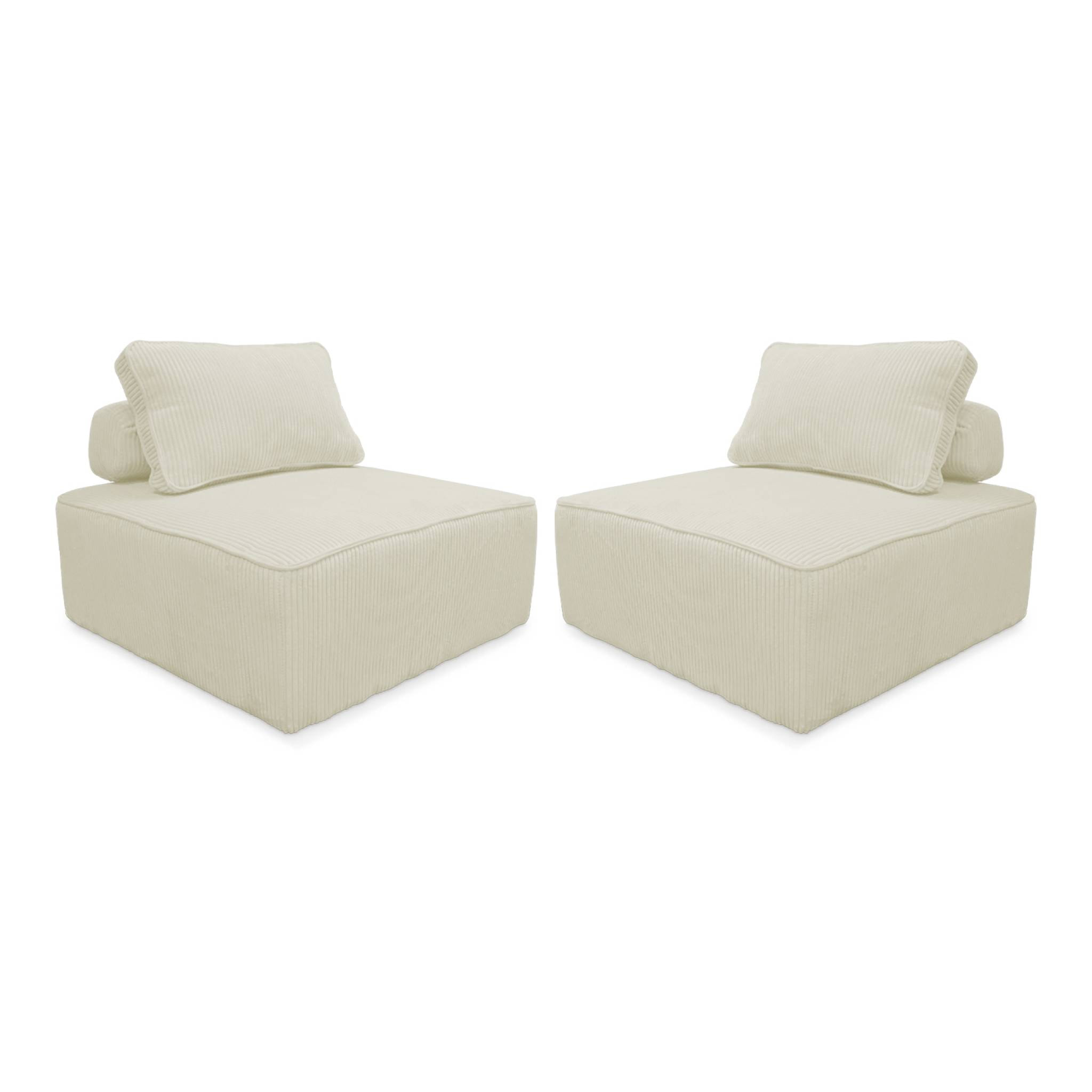 Lot de 2 chauffeuses  pour canapé modulable velours côtelé crème avec un coussin