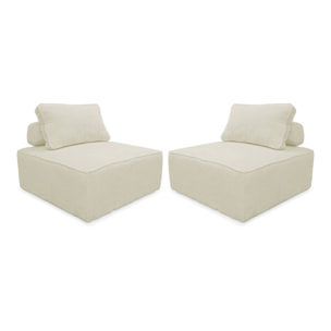 Lot de 2 chauffeuses  pour canapé modulable velours côtelé crème avec un coussin