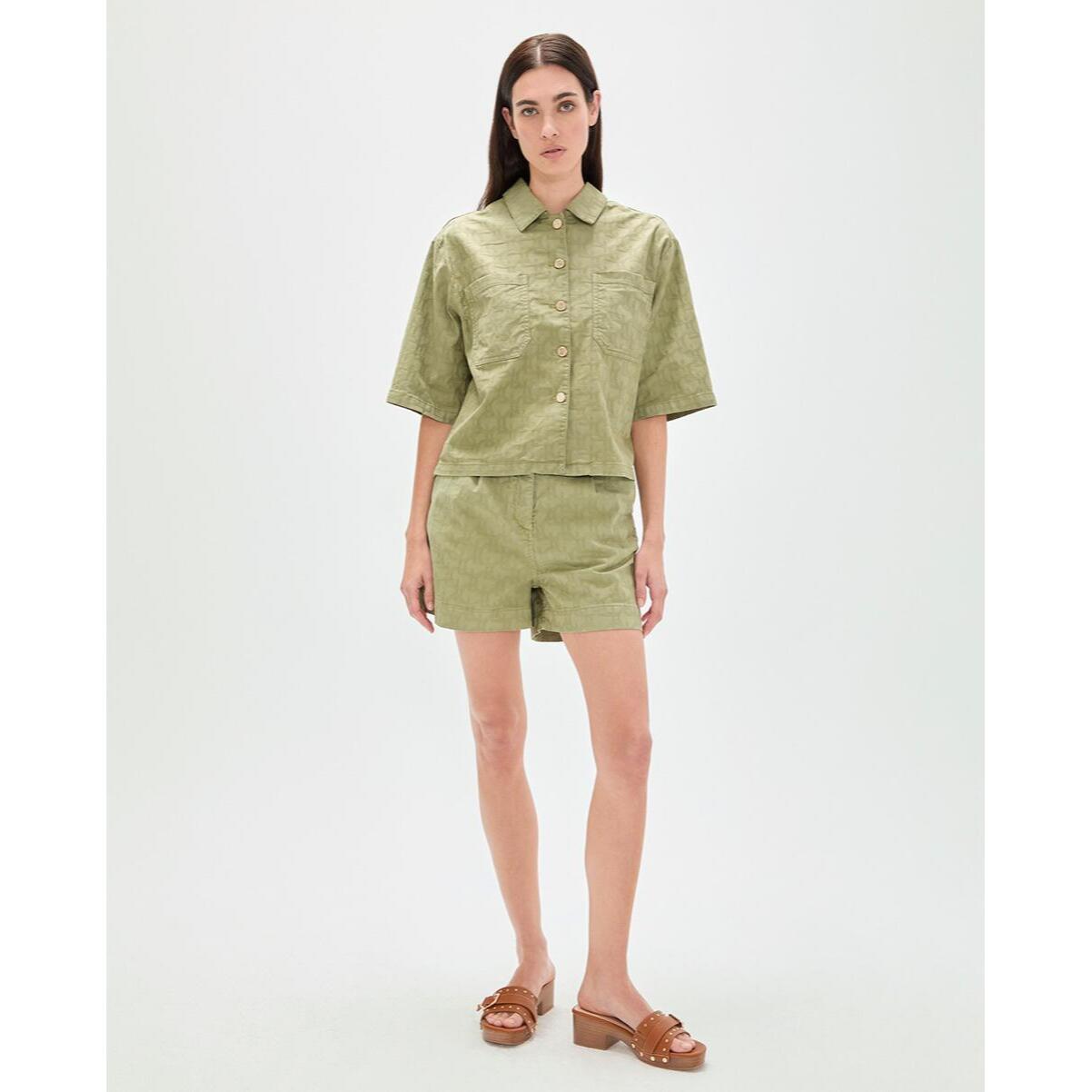 Camicia a maniche corte in twill con logo Jacquard LC