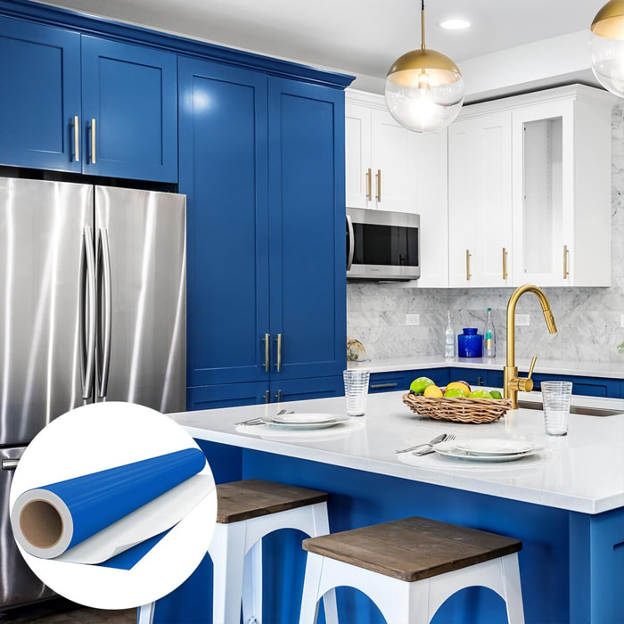 Rouleau adhésif décoratif Vinyle au Mètre - Bleu marine - Sticker Lavable Imperméable Mur Cuisine Meubles