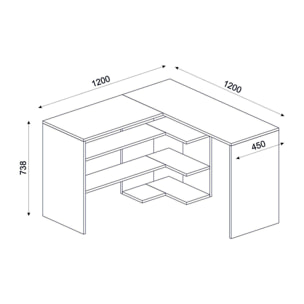 Scrivania Dkon, Scrittoio multiuso, Tavolo per ufficio porta PC, Piano di lavoro, 120x120h74 cm, Quercia e Antracite