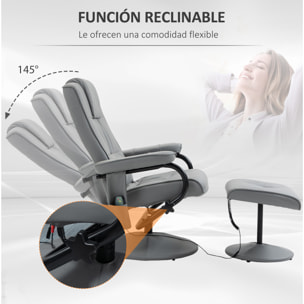 Sillón de Masaje Eléctrico con Reposapiés Sillón Relax Giratorio Reclinable hasta 145° con Control Remoto y 10 Puntos de Masaje Tapizado en PU Gris