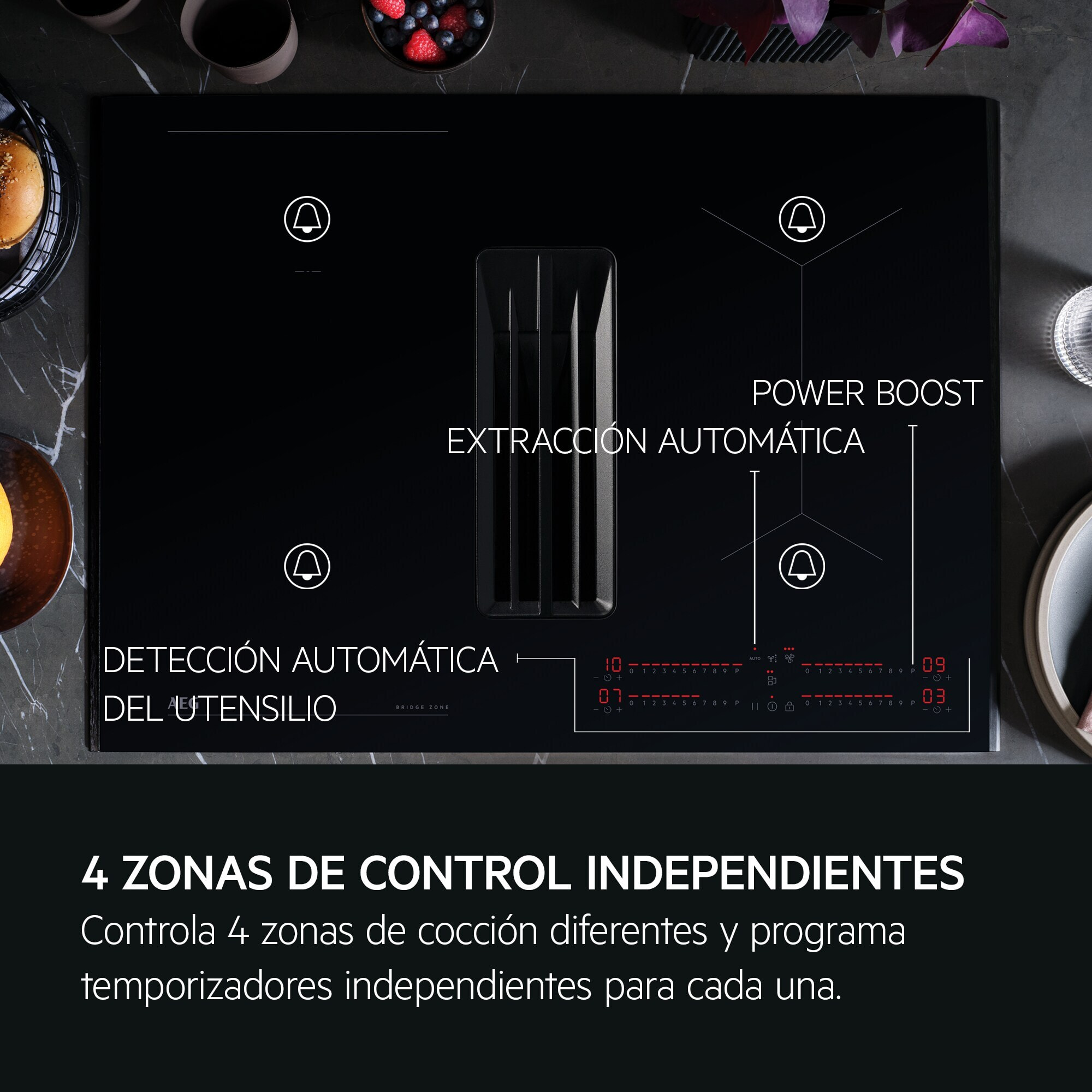 AEG Placa de inducción con campana extractora de 70 cm TCH74B01FB