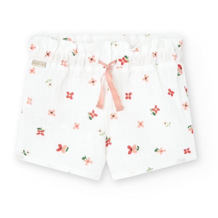 Bermudas para niÃ±a estampada con flores de color rosa