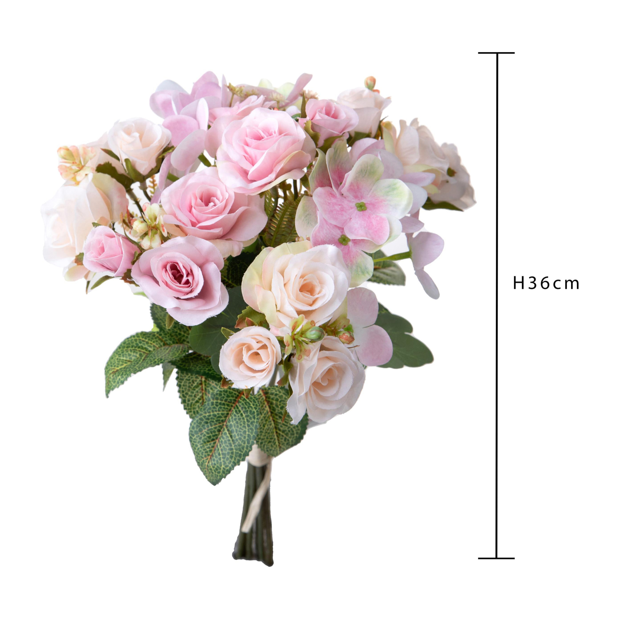 Bouquet Rose/Ortenzie 36 Cm - Pezzi 4 - 22X36X22cm - Colore: Rosa - Bianchi Dino - Fiori Artificiali