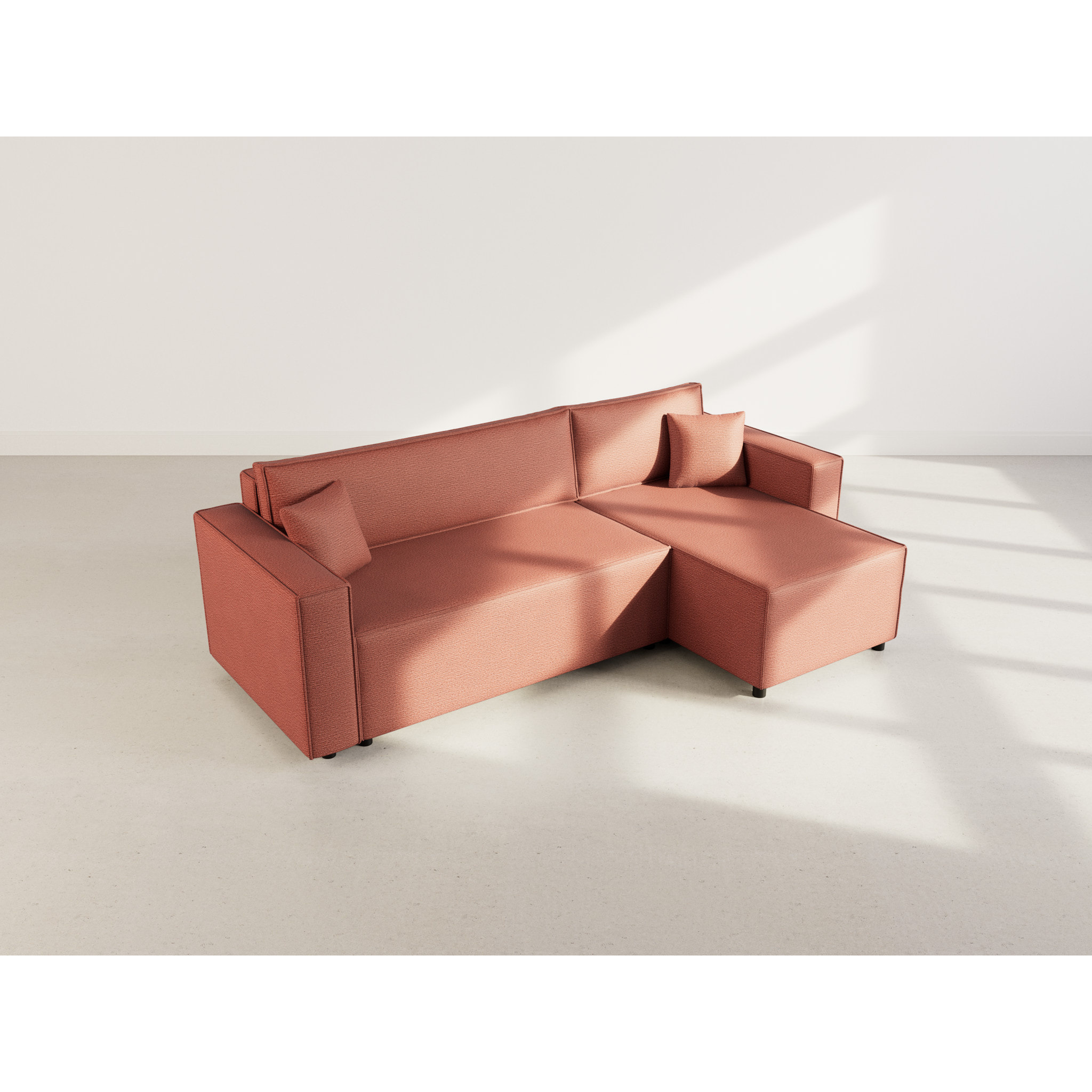 Jonas - canapé d'angle réversible 4 places convertible avec coffre en tissu texturé - Rose