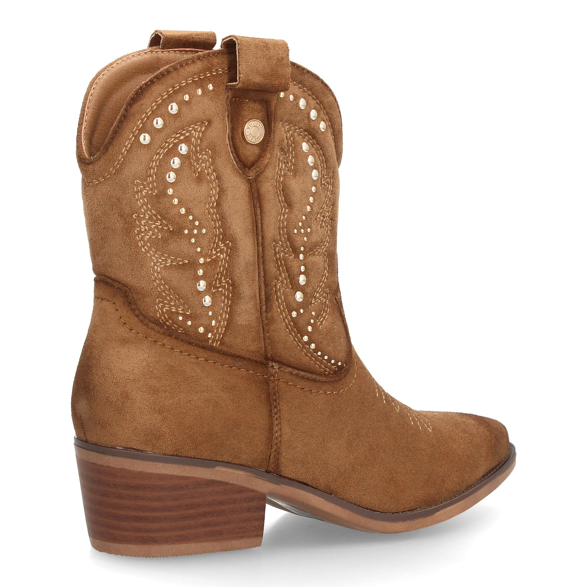 Botas cowboy mujer caña media serraje con tachuelas y tacón bajo