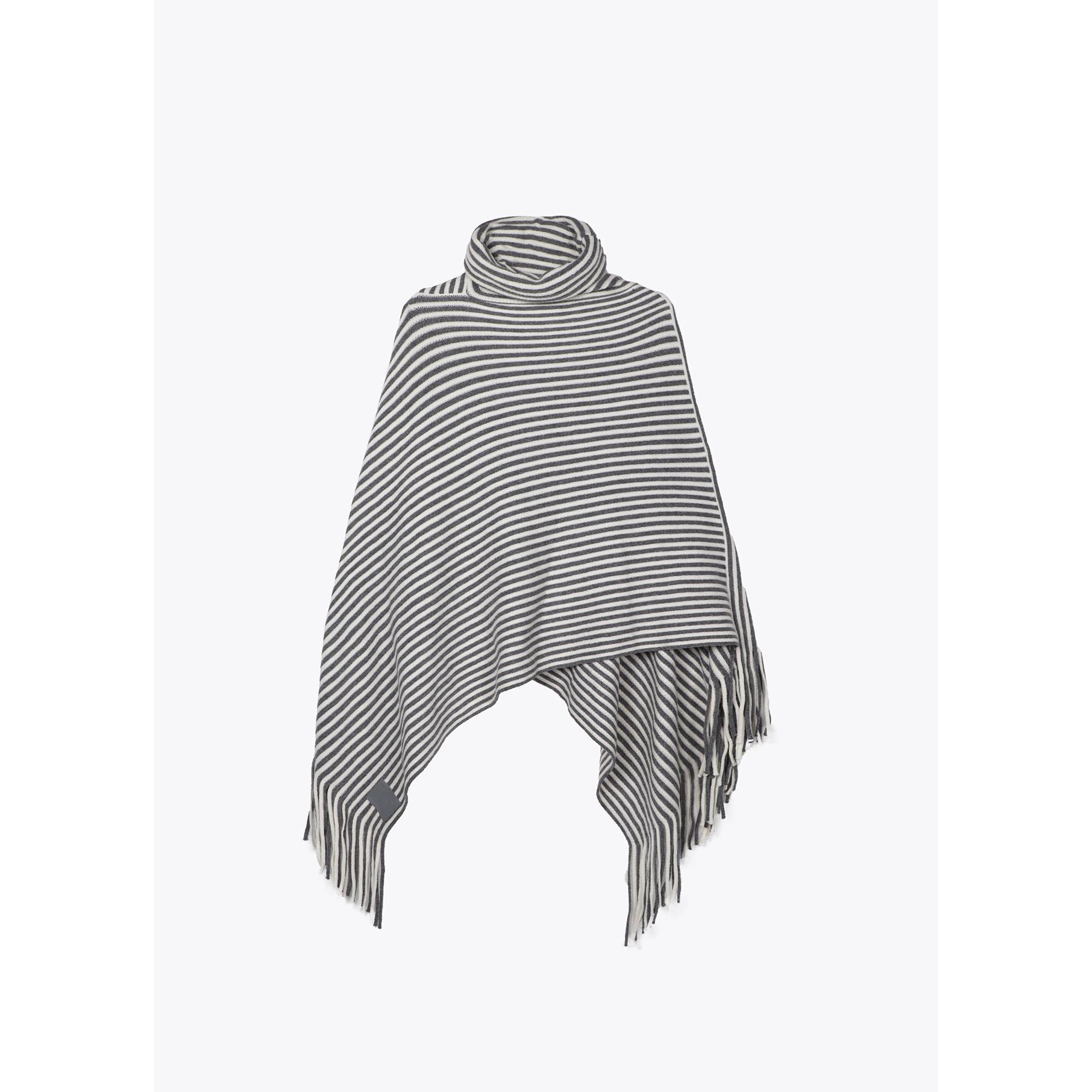 Poncho a righe in maglia con collo alto