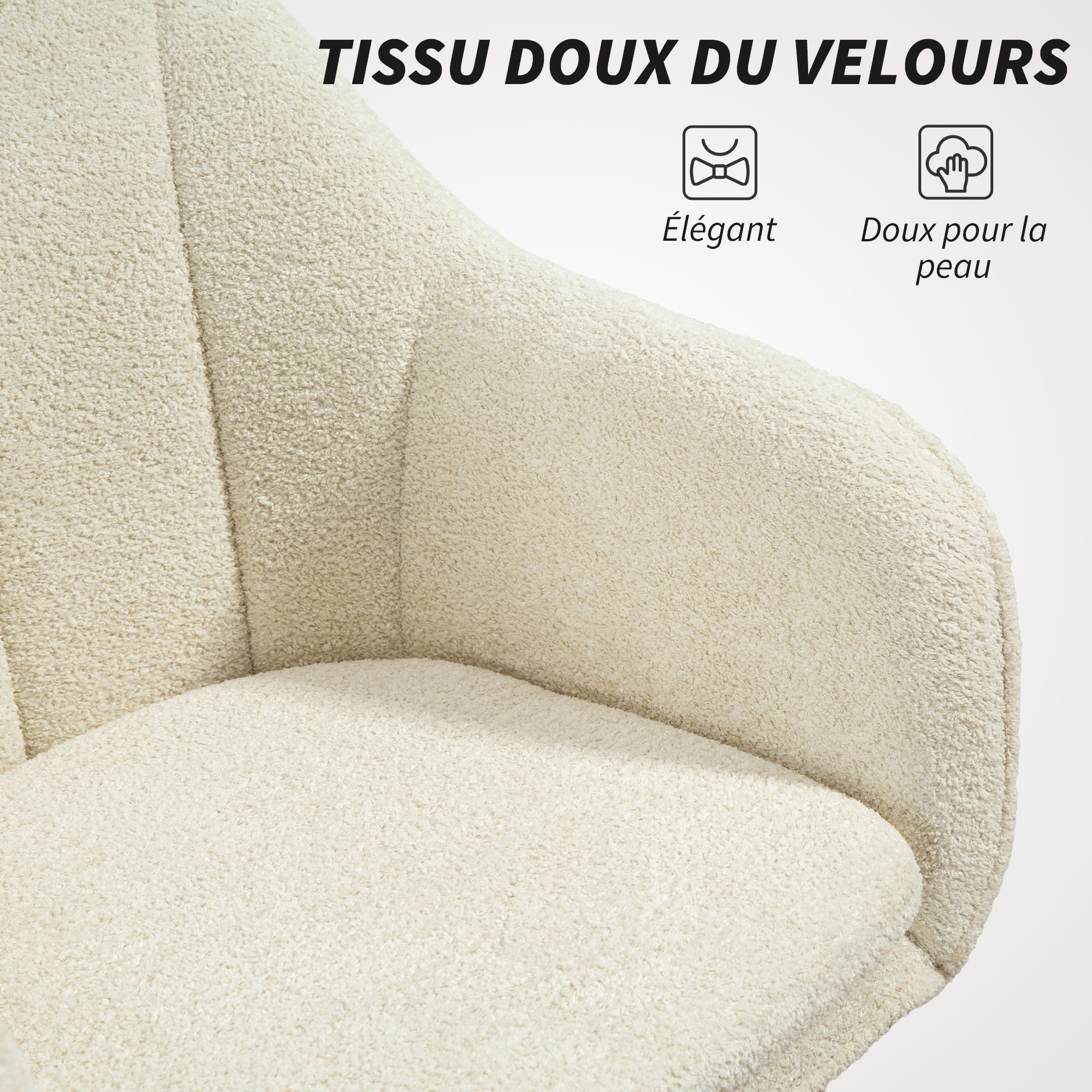 Chaise de bureau design bouclette beige clair piètement acier noir