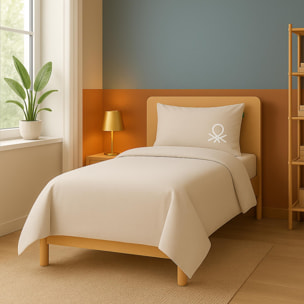 Set 2pc cama (funda nórdica 135x200cm + funda de almohada 80x80cm) 200tc 100% algodón beige y blanco neutral be