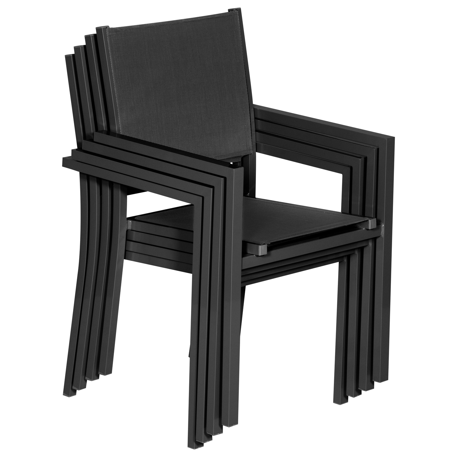 Lot de 8 chaises en aluminium anthracite - textilène gris