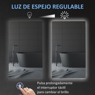 Espejo de Baño con Luz LED Espejo de Pared Antivaho 90x60 cm Interruptor Táctil 3 Luces Ajustable Función de Memoria y Marco de Aluminio Suspensión Vertical u Horizontal Plata