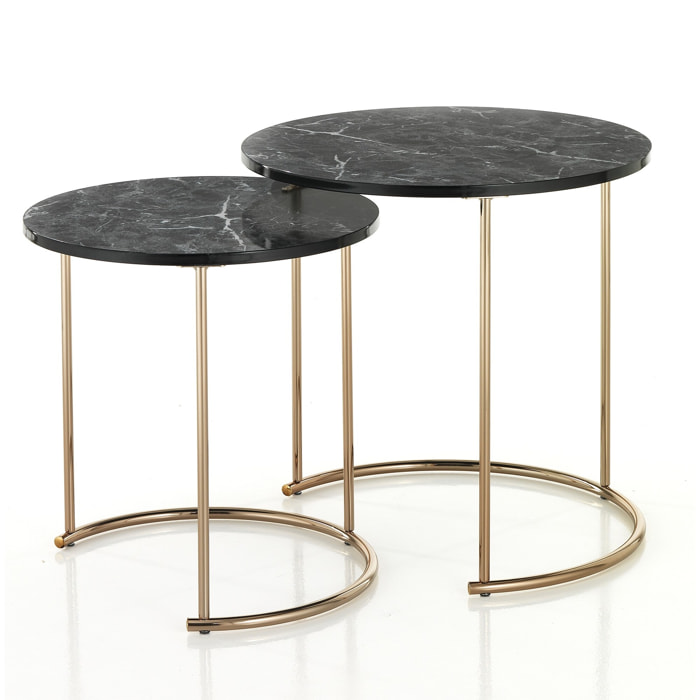 Tomasucci Lot de 2 tables basses THIN-R BLACK MARBLE / GOLD