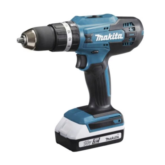 Perceuse visseuse à percussion 18V 42 Nm - MAKITA - 2 batteries 18v 2ah BL1820G + chargeur + 74 pièces - HP488DAEX1