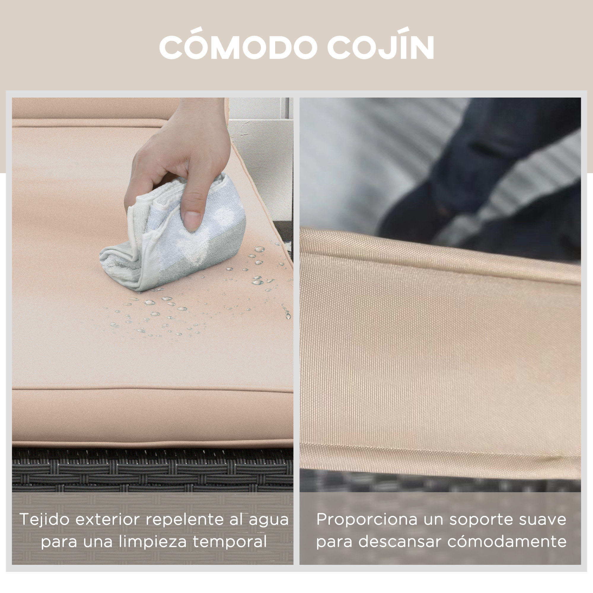Tumbona de Ratán Reclinable Tumbona para Jardín con Respaldo Ajustable en 5 Niveles Mesita y Cojín Carga 120 kg para Patio Terraza Negro y Beige