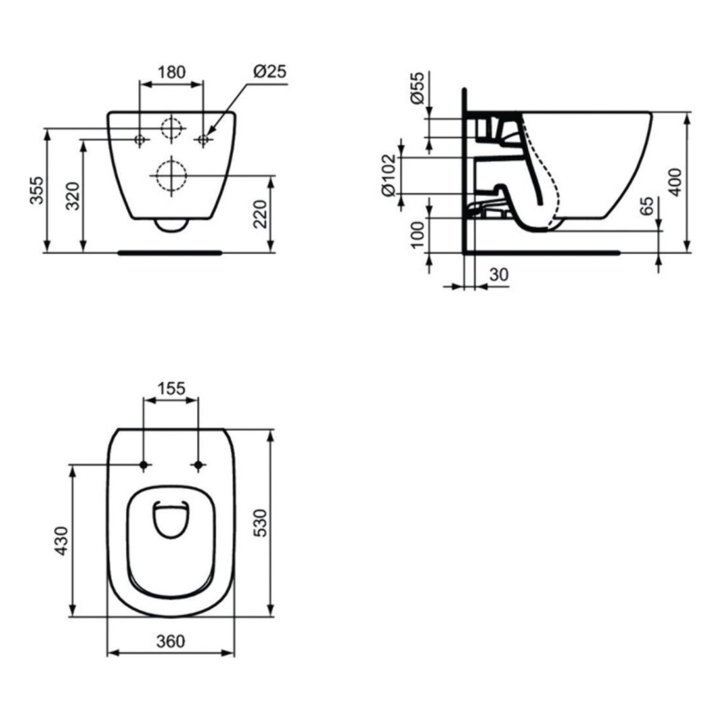 Pack WC Bati-support Geberit UP720 extra-plat + WC sans bride Ideal Standard Tesi + Abattant softclose + Plaque noir mat/chrome