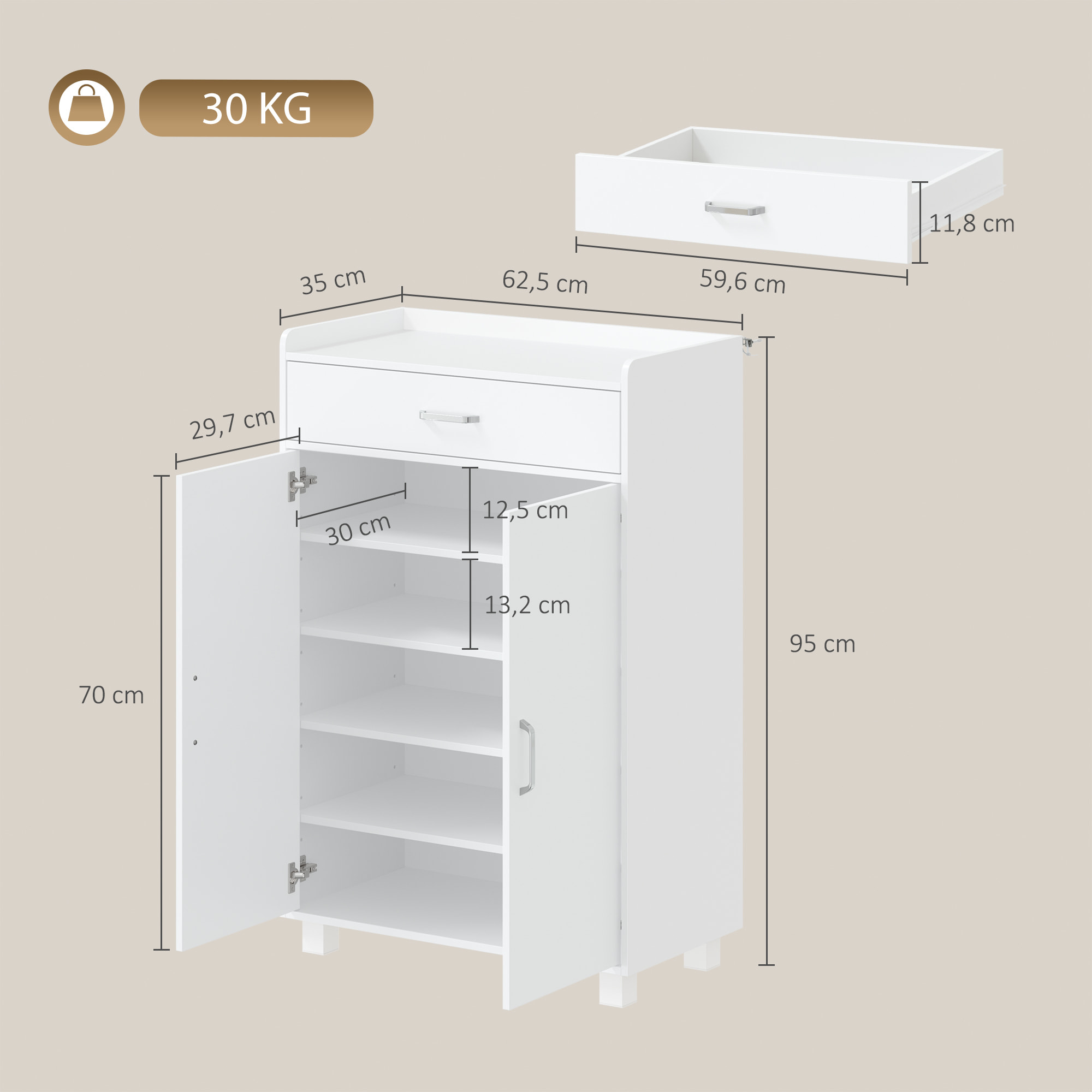 HOMCOM Mueble Zapatero con 1 Cajón y 5 Estantes, Armario para Zapatos Moderno con Estantes Ajustables, Zapatero Entrada Recibidor para 12-15 Pares en Pasillo, 62,5x35x95 cm, Blanco