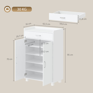 HOMCOM Mueble Zapatero con 1 Cajón y 5 Estantes, Armario para Zapatos Moderno con Estantes Ajustables, Zapatero Entrada Recibidor para 12-15 Pares en Pasillo, 62,5x35x95 cm, Blanco