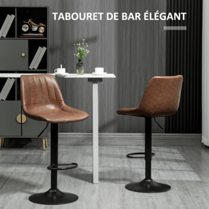 Lot de 2 tabourets de bar Vintage pivotant réglable - repose-pied - revêtement synthétique marron